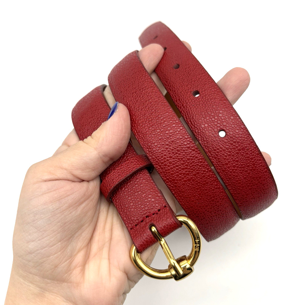 Lauren Ralph Lauren Pebbled Cherry Red Gold-tone Buckle Skinny Belt M 31-35" - Picture 15 of 16